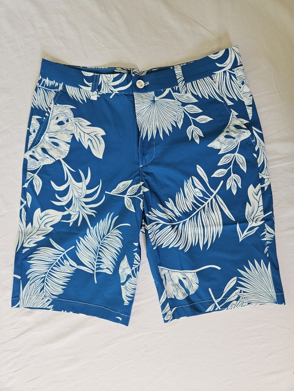 NWT Size 32 Snover Menswear Teal Blue Tropical Print Golf Shorts Zipper Pockets